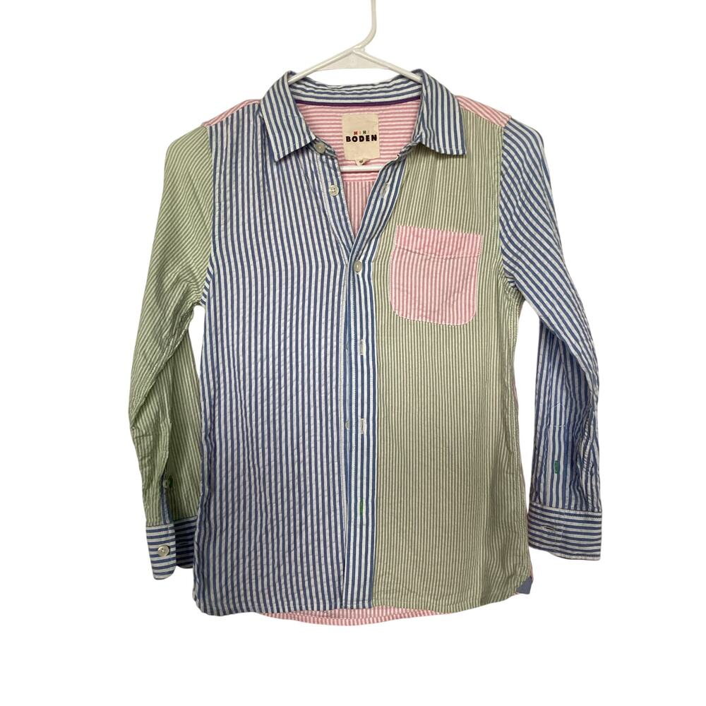 Mini Boden Boys 9-10 Multicolor Striped Button Up Shirt spring